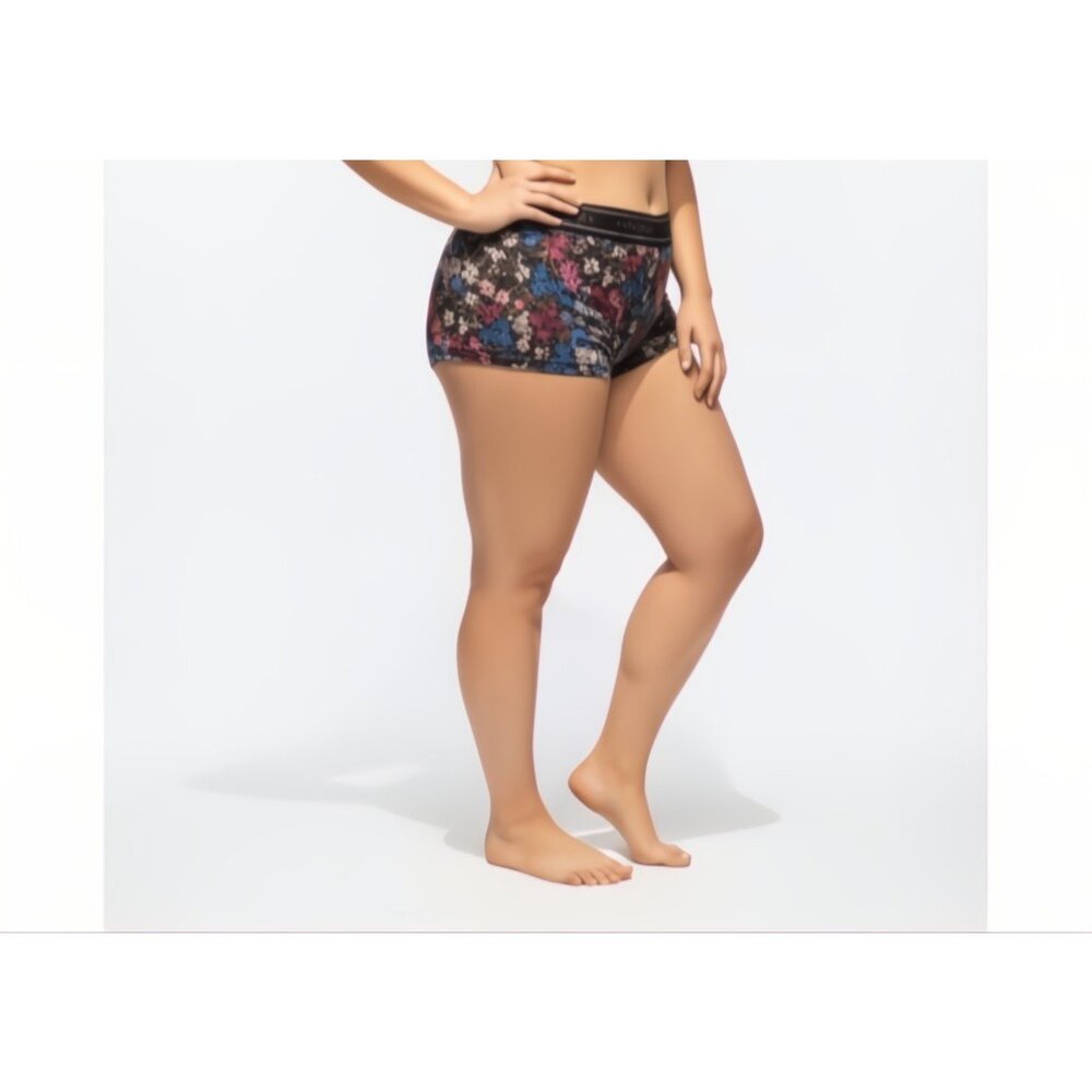NEW Lane Bryant Cotton Boyshort Panty With Shine Waistband Black Floral 22/24